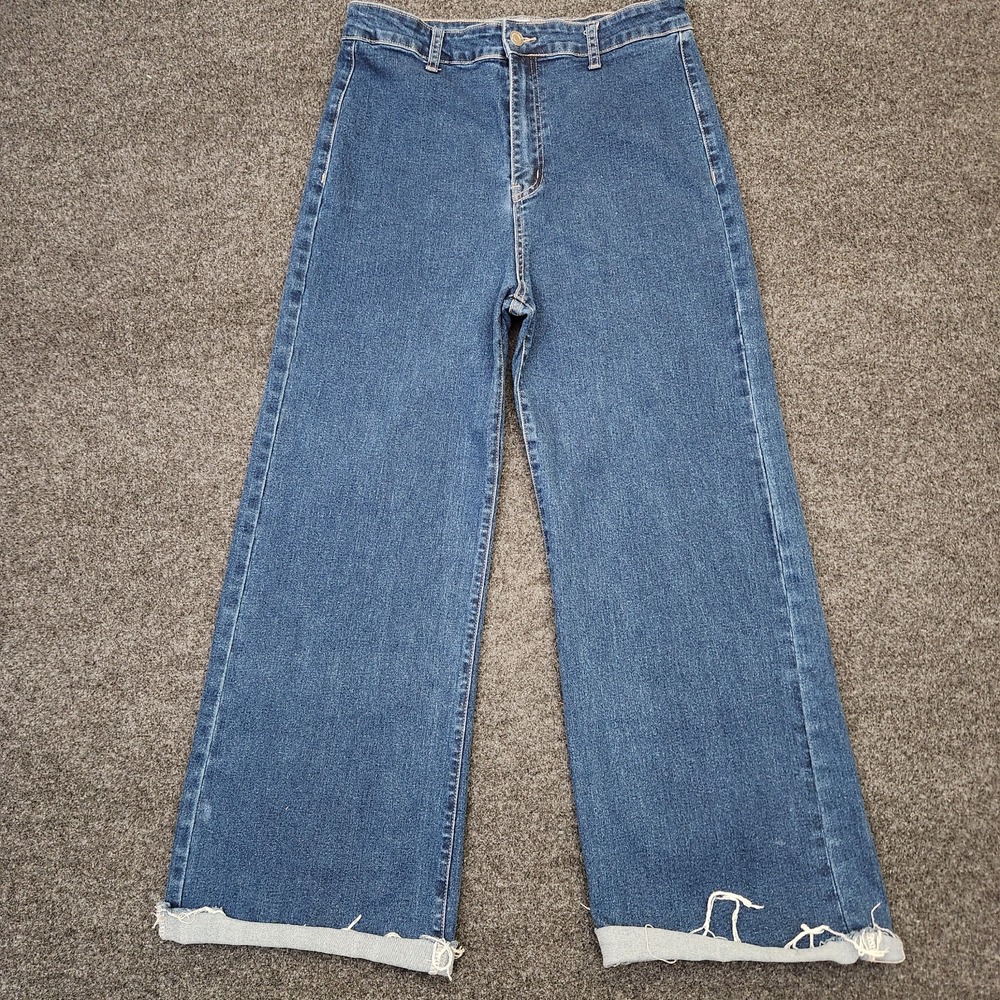 Anniewear Los Angeles Womens XL Wide Leg Cropped Blue Medium Wash Jeans Stretch